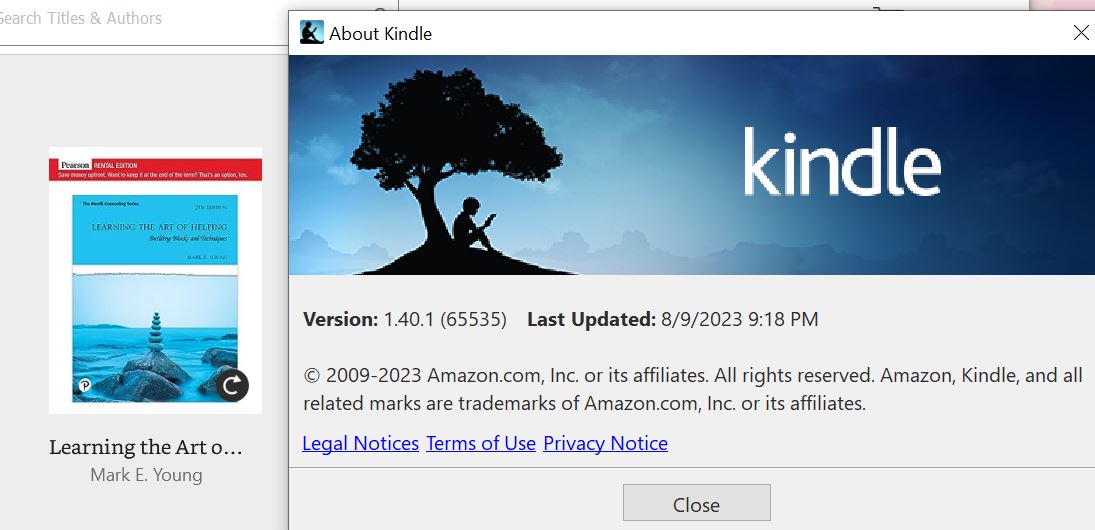 Kindle PC app requires update to open book, but downloading update 