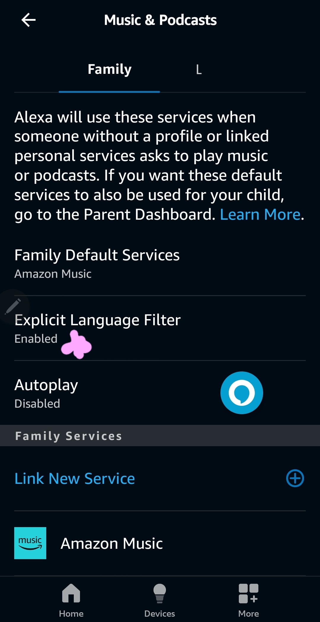 Remove access to Amazon music on Kids Echo